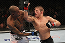 OMAHA, NE - FEBRUARY 15:  (R-L) TJ Dillashaw punches Walel Watson during the UFC on FUEL TV event at Omaha Civic Auditorium on February 15, 2012 in Omaha, Nebraska.  (Photo by Josh Hedges/Zuffa LLC/Zuffa LLC via Getty Images) *** Local Caption *** TJ Dillashaw; Walel Watson