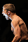OMAHA, NE - FEBRUARY 15:  TJ Dillashaw prepares to enter the Octagon before his bout against Walel Watson during the UFC on FUEL TV event at Omaha Civic Auditorium on February 15, 2012 in Omaha, Nebraska.  (Photo by Josh Hedges/Zuffa LLC/Zuffa LLC via Getty Images) *** Local Caption *** TJ Dillashaw