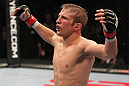 OMAHA, NE - FEBRUARY 15:  TJ Dillashaw reacts after defeating Walel Watson during the UFC on FUEL TV event at Omaha Civic Auditorium on February 15, 2012 in Omaha, Nebraska.  (Photo by Josh Hedges/Zuffa LLC/Zuffa LLC via Getty Images) *** Local Caption *** TJ Dillashaw