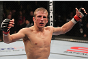 OMAHA, NE - FEBRUARY 15:  TJ Dillashaw reacts after defeating Walel Watson during the UFC on FUEL TV event at Omaha Civic Auditorium on February 15, 2012 in Omaha, Nebraska.  (Photo by Josh Hedges/Zuffa LLC/Zuffa LLC via Getty Images) *** Local Caption *** TJ Dillashaw