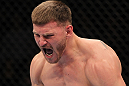 OMAHA, NE - FEBRUARY 15:  Stipe Miocic reacts after knocking out Phil De Fries during the UFC on FUEL TV event at Omaha Civic Auditorium on February 15, 2012 in Omaha, Nebraska.  (Photo by Josh Hedges/Zuffa LLC/Zuffa LLC via Getty Images) *** Local Caption *** Stipe Miocic