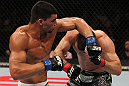 OMAHA, NE - FEBRUARY 15:  (L-R) Ronny Markes punches Aaron Simpson during the UFC on FUEL TV event at Omaha Civic Auditorium on February 15, 2012 in Omaha, Nebraska.  (Photo by Josh Hedges/Zuffa LLC/Zuffa LLC via Getty Images) *** Local Caption *** Aaron Simpson; Ronny Markes