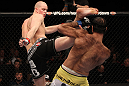 OMAHA, NE - FEBRUARY 15:  (L-R) Stefan Struve kicks Dave Herman during the UFC on FUEL TV event at Omaha Civic Auditorium on February 15, 2012 in Omaha, Nebraska.  (Photo by Josh Hedges/Zuffa LLC/Zuffa LLC via Getty Images) *** Local Caption *** Stefan Struve; Dave Herman