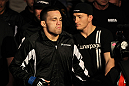OMAHA, NE - FEBRUARY 15:  Jake Ellenberger enters the arena before his bout against Diego Sanchez during the UFC on FUEL TV event at Omaha Civic Auditorium on February 15, 2012 in Omaha, Nebraska.  (Photo by Josh Hedges/Zuffa LLC/Zuffa LLC via Getty Images) *** Local Caption *** Jake Ellenberger