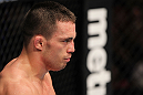 OMAHA, NE - FEBRUARY 15:  Jake Ellenberger stands in the Octagon before the third round of his bout against Diego Sanchez during the UFC on FUEL TV event at Omaha Civic Auditorium on February 15, 2012 in Omaha, Nebraska.  (Photo by Josh Hedges/Zuffa LLC/Zuffa LLC via Getty Images) *** Local Caption *** Jake Ellenberger