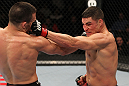 OMAHA, NE - FEBRUARY 15:  (R-L) Diego Sanchez and Jake Ellenberger trade punches during the UFC on FUEL TV event at Omaha Civic Auditorium on February 15, 2012 in Omaha, Nebraska.  (Photo by Josh Hedges/Zuffa LLC/Zuffa LLC via Getty Images) *** Local Caption *** Jake Ellenberger; Diego Sanchez