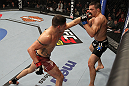OMAHA, NE - FEBRUARY 15:  (L-R) Diego Sanchez punches Jake Ellenberger during the UFC on FUEL TV event at Omaha Civic Auditorium on February 15, 2012 in Omaha, Nebraska.  (Photo by Josh Hedges/Zuffa LLC/Zuffa LLC via Getty Images) *** Local Caption *** Jake Ellenberger; Diego Sanchez