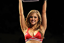OMAHA, NE - FEBRUARY 15:  UFC Octagon Girl Brittney Palmer introduces round one before the Brookins v Rocha bout during the UFC on FUEL TV event at Omaha Civic Auditorium on February 15, 2012 in Omaha, Nebraska.  (Photo by Josh Hedges/Zuffa LLC/Zuffa LLC via Getty Images) *** Local Caption *** Brittney Palmer