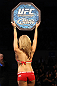 OMAHA, NE - FEBRUARY 15:  UFC Octagon Girl Brittney Palmer introduces round one before the Dillashaw v Watson bout during the UFC on FUEL TV event at Omaha Civic Auditorium on February 15, 2012 in Omaha, Nebraska.  (Photo by Josh Hedges/Zuffa LLC/Zuffa LLC via Getty Images) *** Local Caption *** Brittney Palmer