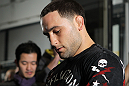 TOKYO, JAPAN - FEBRUARY 22:  UFC Lightweight Champion Frankie Edgar works out for the media during the UFC 144 open workouts at Gold's Gym on February 22, 2012 in Tokyo, Japan.  (Photo by Josh Hedges/Zuffa LLC/Zuffa LLC via Getty Images) *** Local Caption *** Frankie Edgar