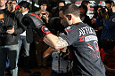 TOKYO, JAPAN - FEBRUARY 22:  UFC Lightweight Champion Frankie Edgar works out for the media during the UFC 144 open workouts at Gold's Gym on February 22, 2012 in Tokyo, Japan.  (Photo by Josh Hedges/Zuffa LLC/Zuffa LLC via Getty Images) *** Local Caption *** Frankie Edgar