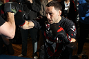 TOKYO, JAPAN - FEBRUARY 22:  UFC Lightweight Champion Frankie Edgar works out for the media during the UFC 144 open workouts at Gold's Gym on February 22, 2012 in Tokyo, Japan.  (Photo by Josh Hedges/Zuffa LLC/Zuffa LLC via Getty Images) *** Local Caption *** Frankie Edgar