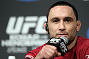 TOKYO, JAPAN - FEBRUARY 23:  UFC Lightweight Champion Frankie Edgar attends the final UFC 144 pre-fight press conference at the Ritz-Carlton Hotel on February 23, 2012 in Tokyo, Japan.  (Photo by Josh Hedges/Zuffa LLC/Zuffa LLC via Getty Images) *** Local Caption *** Frankie Edgar
