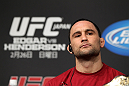 TOKYO, JAPAN - FEBRUARY 23:  UFC Lightweight Champion Frankie Edgar attends the final UFC 144 pre-fight press conference at the Ritz-Carlton Hotel on February 23, 2012 in Tokyo, Japan.  (Photo by Josh Hedges/Zuffa LLC/Zuffa LLC via Getty Images) *** Local Caption *** Frankie Edgar