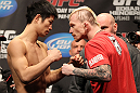SAITAMA, JAPAN - FEBRUARY 25:  (L-R) Opponents Hatsu Hioki and Bart Palaszewski face off after weighing in during the official UFC 144 weigh in at the Saitama Super Arena on February 25, 2012 in Saitama, Japan.  (Photo by Josh Hedges/Zuffa LLC/Zuffa LLC via Getty Images) *** Local Caption *** Hatsu Hioki; Bart Palaszewski
