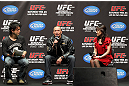 SAITAMA, JAPAN - FEBRUARY 25:  UFC Welterweight Champion Georges St-Pierre (center) takes part in a Q&A session before the official UFC 144 weigh in at the Saitama Super Arena on February 25, 2012 in Saitama, Japan.  (Photo by Josh Hedges/Zuffa LLC/Zuffa LLC via Getty Images) *** Local Caption *** Georges St-Pierre