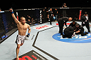 SAITAMA, JAPAN - FEBRUARY 26:  Issei Tamura reacts after knocking out Tiequan Zhang during the UFC 144 event at Saitama Super Arena on February 26, 2012 in Saitama, Japan.  (Photo by Al Bello/Zuffa LLC/Zuffa LLC via Getty Images) *** Local Caption *** Issei Tamura