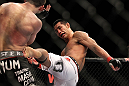 SAITAMA, JAPAN - FEBRUARY 26:  (R-L) RIki Fukuda kicks Steve Cantwell during the UFC 144 event at Saitama Super Arena on February 26, 2012 in Saitama, Japan.  (Photo by Josh Hedges/Zuffa LLC/Zuffa LLC via Getty Images) *** Local Caption *** Riki Fukuda; Steve Cantwell