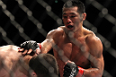 SAITAMA, JAPAN - FEBRUARY 26:  (R-L) RIki Fukuda punches Steve Cantwell during the UFC 144 event at Saitama Super Arena on February 26, 2012 in Saitama, Japan.  (Photo by Josh Hedges/Zuffa LLC/Zuffa LLC via Getty Images) *** Local Caption *** Riki Fukuda; Steve Cantwell