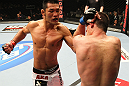 SAITAMA, JAPAN - FEBRUARY 26:  (L-R) RIki Fukuda punches Steve Cantwell during the UFC 144 event at Saitama Super Arena on February 26, 2012 in Saitama, Japan.  (Photo by Al Bello/Zuffa LLC/Zuffa LLC via Getty Images) *** Local Caption *** Riki Fukuda; Steve Cantwell