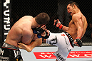 SAITAMA, JAPAN - FEBRUARY 26:  (R-L) RIki Fukuda kicks Steve Cantwell during the UFC 144 event at Saitama Super Arena on February 26, 2012 in Saitama, Japan.  (Photo by Al Bello/Zuffa LLC/Zuffa LLC via Getty Images) *** Local Caption *** Riki Fukuda; Steve Cantwell