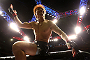 SAITAMA, JAPAN - FEBRUARY 26:  Takanori Gomi reacts after defeating Eiji Mitsuoka by TKO during the UFC 144 event at Saitama Super Arena on February 26, 2012 in Saitama, Japan.  (Photo by Al Bello/Zuffa LLC/Zuffa LLC via Getty Images) *** Local Caption *** Takanori Gomi