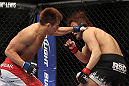 SAITAMA, JAPAN - FEBRUARY 26:  (L-R) Eiji Mitsuoka punches Takanori Gomi during the UFC 144 event at Saitama Super Arena on February 26, 2012 in Saitama, Japan.  (Photo by Josh Hedges/Zuffa LLC/Zuffa LLC via Getty Images) *** Local Caption *** Takanori Gomi; Eiji Mitsuoka