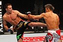 SAITAMA, JAPAN - FEBRUARY 26:  (L-R) Jake Shields kicks Yoshihiro Akiyama during the UFC 144 event at Saitama Super Arena on February 26, 2012 in Saitama, Japan.  (Photo by Al Bello/Zuffa LLC/Zuffa LLC via Getty Images) *** Local Caption *** Yoshihiro Akiyama; Jake Shields