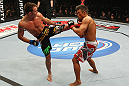 SAITAMA, JAPAN - FEBRUARY 26:  (L-R) Jake Shields kicks Yoshihiro Akiyama during the UFC 144 event at Saitama Super Arena on February 26, 2012 in Saitama, Japan.  (Photo by Al Bello/Zuffa LLC/Zuffa LLC via Getty Images) *** Local Caption *** Yoshihiro Akiyama; Jake Shields