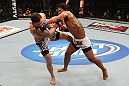 SAITAMA, JAPAN - FEBRUARY 26:  (R-L) Benson Henderson punches Frankie Edgar during the UFC 144 event at Saitama Super Arena on February 26, 2012 in Saitama, Japan.  (Photo by Al Bello/Zuffa LLC/Zuffa LLC via Getty Images) *** Local Caption *** Frankie Edgar; Benson Henderson