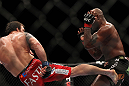 SAITAMA, JAPAN - FEBRUARY 26:  (L-R) Ryan Bader kicks Quinton "Rampage" Jackson during the UFC 144 event at Saitama Super Arena on February 26, 2012 in Saitama, Japan.  (Photo by Josh Hedges/Zuffa LLC/Zuffa LLC via Getty Images) *** Local Caption *** Quinton Jackson; Ryan Bader