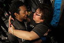 SAITAMA, JAPAN - FEBRUARY 26:  (L-R) Benson Henderson celebrates with his mother Song after defeating Frankie Edgar to win the UFC Lightweight Championship during the UFC 144 event at Saitama Super Arena on February 26, 2012 in Saitama, Japan.  (Photo by Josh Hedges/Zuffa LLC/Zuffa LLC via Getty Images) *** Local Caption *** Benson Henderson; Song Henderson