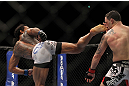 SAITAMA, JAPAN - FEBRUARY 26:  (L-R) Benson Henderson kicks Frankie Edgar during the UFC 144 event at Saitama Super Arena on February 26, 2012 in Saitama, Japan.  (Photo by Josh Hedges/Zuffa LLC/Zuffa LLC via Getty Images) *** Local Caption *** Frankie Edgar; Benson Henderson