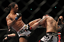 SAITAMA, JAPAN - FEBRUARY 26:  (L-R) Benson Henderson kicks Frankie Edgar during the UFC 144 event at Saitama Super Arena on February 26, 2012 in Saitama, Japan.  (Photo by Josh Hedges/Zuffa LLC/Zuffa LLC via Getty Images) *** Local Caption *** Frankie Edgar; Benson Henderson