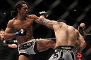 SAITAMA, JAPAN - FEBRUARY 26:  (L-R) Benson Henderson kicks Frankie Edgar during the UFC 144 event at Saitama Super Arena on February 26, 2012 in Saitama, Japan.  (Photo by Josh Hedges/Zuffa LLC/Zuffa LLC via Getty Images) *** Local Caption *** Frankie Edgar; Benson Henderson