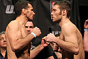 SYDNEY, AUSTRALIA - MARCH 02:  (L-R) Light Heavyweight opponents Anthony Perosh and Nick Penner face off after weighing in during the UFC on FX official weigh in at Allphones Arena on March 2, 2012 in Sydney, Australia.  (Photo by Josh Hedges/Zuffa LLC/Zuffa LLC via Getty Images) *** Local Caption *** Anthony Perosh; Nick Penner