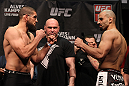 SYDNEY, AUSTRALIA - MARCH 02:  (L-R) Middleweight opponents Court McGee and Constantinos Philippou face off after weighing in during the UFC on FX official weigh in at Allphones Arena on March 2, 2012 in Sydney, Australia.  (Photo by Josh Hedges/Zuffa LLC/Zuffa LLC via Getty Images) *** Local Caption *** Court McGee; Constantinos Philippou