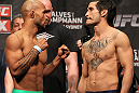 SYDNEY, AUSTRALIA - MARCH 02:  (L-R) Flyweight opponents Demetrious Johnson and Ian McCall face off ater weighing in during the UFC on FX official weigh in at Allphones Arena on March 2, 2012 in Sydney, Australia.  (Photo by Josh Hedges/Zuffa LLC/Zuffa LLC via Getty Images) *** Local Caption *** Demetrious Johnson; Ian McCall