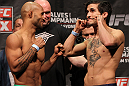 SYDNEY, AUSTRALIA - MARCH 02:  (L-R) Flyweight opponents Demetrious Johnson and Ian McCall face off ater weighing in during the UFC on FX official weigh in at Allphones Arena on March 2, 2012 in Sydney, Australia.  (Photo by Josh Hedges/Zuffa LLC/Zuffa LLC via Getty Images) *** Local Caption *** Demetrious Johnson; Ian McCall