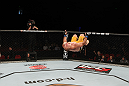 SYDNEY, AUSTRALIA - MARCH 03:  Shawn Jordan performs a back flip after knocking out Oli Thompson in a heavyweight bout during the UFC on FX event at Allphones Arena on March 3, 2012 in Sydney, Australia.  (Photo by Josh Hedges/Zuffa LLC/Zuffa LLC via Getty Images) *** Local Caption *** Shawn Jordan