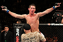 SYDNEY, AUSTRALIA - MARCH 03:  Steven Siler reacts after defeating Cole Miller in a featherweight bout during the UFC on FX event at Allphones Arena on March 3, 2012 in Sydney, Australia.  (Photo by Josh Hedges/Zuffa LLC/Zuffa LLC via Getty Images) *** Local Caption *** Steven Siler