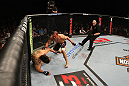 SYDNEY, AUSTRALIA - MARCH 03:  (R-L) James Te Huna moves in to finish Aaron Rosa after knocking him down with a punch in a light heavyweight bout during the UFC on FX event at Allphones Arena on March 3, 2012 in Sydney, Australia.  (Photo by Josh Hedges/Zuffa LLC/Zuffa LLC via Getty Images) *** Local Caption *** James Te Huna; Aaron Rosa