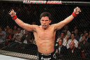 SYDNEY, AUSTRALIA - MARCH 03:  Joseph Benavidez reacts after knocking out Yasuhiro Urushitani in a flyweight bout during the UFC on FX event at Allphones Arena on March 3, 2012 in Sydney, Australia.  (Photo by Josh Hedges/Zuffa LLC/Zuffa LLC via Getty Images) *** Local Caption *** Joseph Benavidez