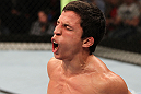 SYDNEY, AUSTRALIA - MARCH 03:  Joseph Benavidez reacts after knocking out Yasuhiro Urushitani in a flyweight bout during the UFC on FX event at Allphones Arena on March 3, 2012 in Sydney, Australia.  (Photo by Josh Hedges/Zuffa LLC/Zuffa LLC via Getty Images) *** Local Caption *** Joseph Benavidez
