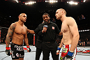 SYDNEY, AUSTRALIA - MARCH 03:  (L-R) Welterweight opponents Thiago Alves and Martin Kampmann receive final instructions from referee Herb Dean before their main event bout during the UFC on FX event at Allphones Arena on March 3, 2012 in Sydney, Australia.  (Photo by Josh Hedges/Zuffa LLC/Zuffa LLC via Getty Images) *** Local Caption *** Thiago Alves; Martin Kampmann; Herb Dean