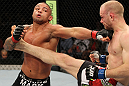 SYDNEY, AUSTRALIA - MARCH 03:  (R-L) Martin Kampmann and Thiago Alves trade strikes in a welterweight bout during the UFC on FX event at Allphones Arena on March 3, 2012 in Sydney, Australia.  (Photo by Josh Hedges/Zuffa LLC/Zuffa LLC via Getty Images) *** Local Caption *** Thiago Alves; Martin Kampmann