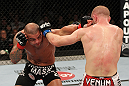 SYDNEY, AUSTRALIA - MARCH 03:  (L-R) Thiago Alves and Martin Kampmann trade punches in a welterweight bout during the UFC on FX event at Allphones Arena on March 3, 2012 in Sydney, Australia.  (Photo by Josh Hedges/Zuffa LLC/Zuffa LLC via Getty Images) *** Local Caption *** Thiago Alves; Martin Kampmann