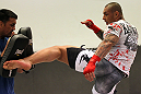 STOCKHOLM, SWEDEN - APRIL 11:  Thiago Silva works out for the media during the UFC open workouts at Pancrase Gym on April 11, 2012 in Stockholm, Sweden.  (Photo by Josh Hedges/Zuffa LLC/Zuffa LLC via Getty Images)