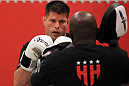 STOCKHOLM, SWEDEN - APRIL 11:  Brian Stann of the United States works out for the media during the UFC open workouts at Pancrase Gym on April 11, 2012 in Stockholm, Sweden.  (Photo by Josh Hedges/Zuffa LLC/Zuffa LLC via Getty Images)