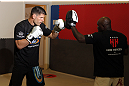 STOCKHOLM, SWEDEN - APRIL 11:  Brian Stann of the United States works out for the media during the UFC open workouts at Pancrase Gym on April 11, 2012 in Stockholm, Sweden.  (Photo by Josh Hedges/Zuffa LLC/Zuffa LLC via Getty Images)